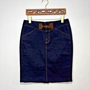 Lauren Jeans Company Premium Pencil Skirt Denim Blue Jean Belted Mid-Length 4